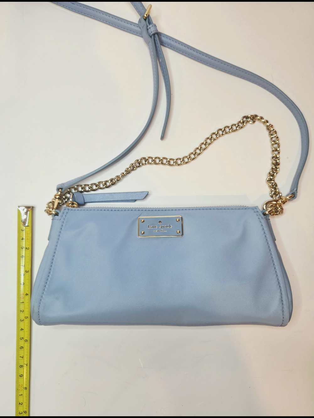 Kate Spade Convertible Crossbody Nylon Purse Baby Blue Baguette Demi Pochette - Picture 13 of 16